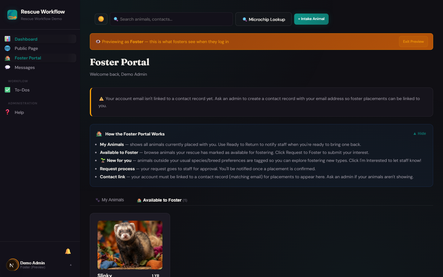 Foster portal — a dedicated dashboard for your foster families