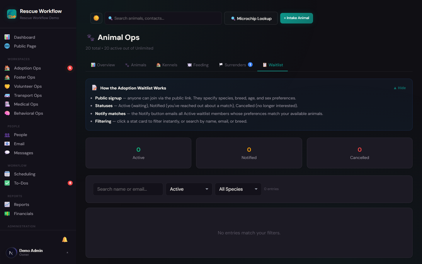 Waitlist dashboard — manage preferences and track notification status